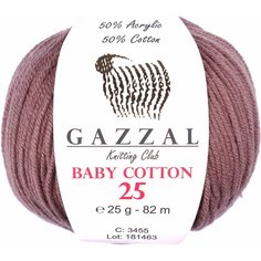Пряжа Gazzal Baby Cotton 25 молочный шоколад (3455), 50%хлопок/50%акрил, 82м, 25г, 1шт