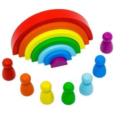 Пирамидка детская Радуга, развивающая игрушка, деревянная, развитие логики, мышления, моторики Alatoys