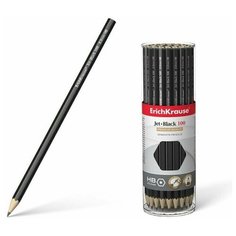 Карандаш чернографитный Erich Krause Jet Black 100 HB, грифель d 2.2 мм, шестигранный, из отборной древесины, в тубусе