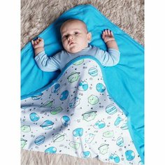 Плед Планетки 87х100см, голубой, интерлок, 175 г/м, хл 100% Папитто