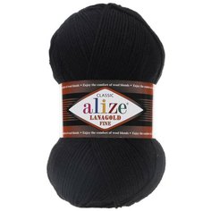 Пряжа для вязания Alize "Lanagold Fine", цвет: черный (60), 390 м, 100 г, 5 шт