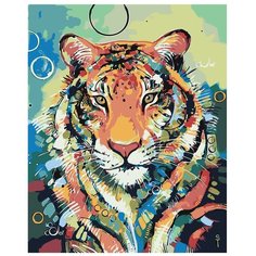 Картина по номерам, "Живопись по номерам", 60 x 75, A504, тигр, животное, дикий, яркий, мыльные, пузыри