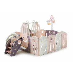 Манеж UNIX Kids "SUPREME Space" Rose, розовый/белый, 160x160 см, с ковриком, горкой и баскетбольным кольцом для дома и улицы