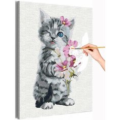 Котенок и цветы Раскраска картина по номерам на холсте 30х40