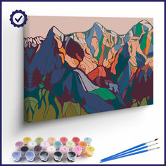 Картина по номерам, холст на подрамнике - Радужные Горы - p54146 Природный пейзаж RED Panda