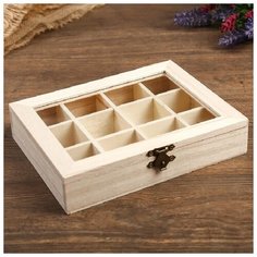 Шкатулка дер. под роспись "Прямоугольная со стеклянной вставкой" 12 отделений 3,5х19х15 см (1 шт.) Pro Market