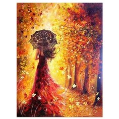 Алмазная мозаика без подрамника 40x50 см / Алмазная вышивка / Картины из страз / круглые стразы / Девушка в осеннем лесу Noname
