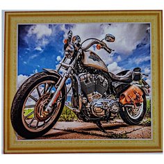 Алмазная мозаика 40x50 "Мотоцикл" 7D на подрамнике, Картина стразами Нет бренда