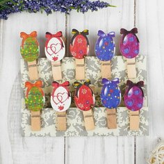 Frau Liebe Прищепки декоративные с верёвкой для подвеса «Пасхальные яйца» набор 10 шт. Lucky