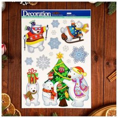 Наклейки на окна "Новогодние" белые мишки, 41 х 29 см Noname