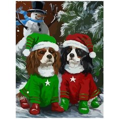 Картина по номерам на холсте Новый Год (Рождество, Дед Мороз, Собака, Санта, подарок) - 7495 В 30x40