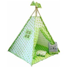 Детский Вигвам с ковриком, окошком, подушкой-игрушкой, флажки - 4 шт. и системой антискладывания "Пряничный домик салатовый" Baby Lin