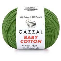 Пряжа Gazzal Baby Cotton (Газзал Беби Коттон) - 5 мотков Олива (3449) 60% хлопок, 40% акрил 165м/50г
