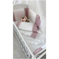 Бортики в детскую кроватку для новорожденного "Вдохновение", пудровый, 3 подушки, в прямоугольную кроватку 120*60 см Kris Fi
