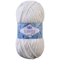 Плюшевая пряжа LaVita "VELUR-1011" (ЛаВита Велюр) белый мрамор, 100 г - 120 м, 100% полиэстер - 1 моток