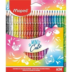 Карандаши цветные Maped MINI CUTE 3хгр, заточ, пл, декор,24цв/наб, карт.862203