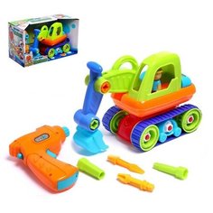 Конструктор для малышей "Экскаватор" с электронным шуруповёртом, 49 деталей Нет бренда