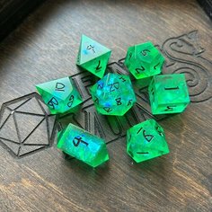 Дайсы ручной работы (игральные кости, кубики) для DnD, ДнД, Dungeons and Dragons, Pathfinder RPG (набор 7шт) Matrix Glow Fantasy Minis