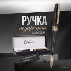 Ручка шариковая Delucci "Vestito" синяя, 1,0мм, корпус черный лак/золото, поворотн, подарочная упаковка