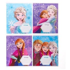 Тетрадь 12 листов, линейка, 4 вида микс, Холодное сердце Disney