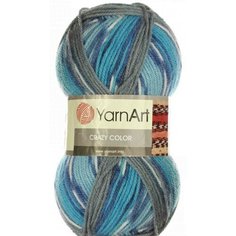 Пряжа YarnArt Crazy Color (ЯрнАрт Крейзи Колор) Нитки для вязания, 100г, 260м, 75% акрил 25% шерсть, 134 бело-серо-сине-голубой-индиго, 3шт