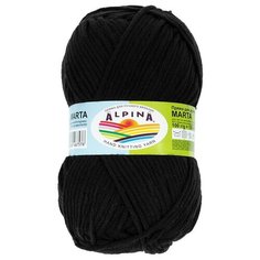 Пряжа для вязания крючком, спицами Alpina Альпина MARTA классическая толстая, акрил 100%, цвет №002 Черный, 120 м, 5 шт по 100 г