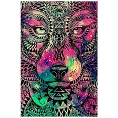Картина по номерам на холсте Красочный волк (Сила, дух) - 8330 В 60x40