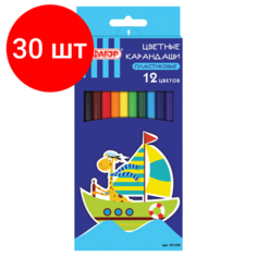 Комплект 30 шт, Карандаши цветные пифагор "жираф", 12 цветов, пластиковые, классические заточенные, 181250