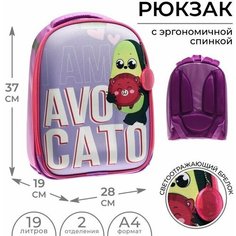 Рюкзак каркасный школьный, 37 х 28 х 19 см, Calligrata К "Авокадо"