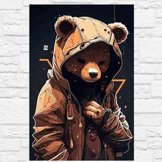 Картина по номерам на холсте киберпанк, техно мишка - 12355 В 60x40