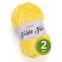 Пряжа для вязания YarnArt Fable Fur (ЯрнАрт Фейбл Фур) - 2 мотка 984 желтый, меховая, 100% микрополиэстер, 100м/100г