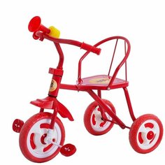 Велосипед дружик трёхколёсный с клаксоном для самых маленьких 2+ с облегчённой конструкцией, цвет темно-красный