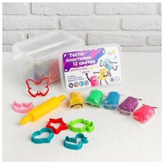 Тесто-пластилин, 12 цветов, 6 формочек + скалка: 16 см Genio Kids