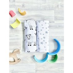 Многоразовая пеленка Mjolk трикотаж 80x80, с принтом, овечки/звёзды, 2 шт.