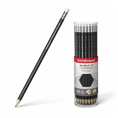 Карандаш чернографитный шестигранный с ластиком ErichKrause Jet Black 101 HB. Цена за 1 штуку.