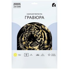 Гравюра ТРИ совы "Тигр", с эффектом золота, А4 (GA4_48270)