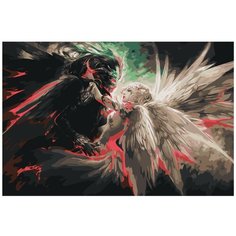 Картина по номерам, "Живопись по номерам", 80 x 120, FU105, Ангел и демон, воинственный, злость, добро, крылья, смерть, любовь