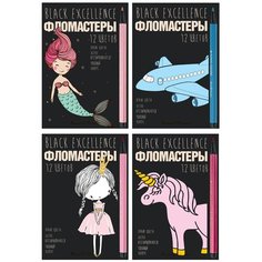 Фломастеры BrunoVisconti, 12 . цветов FUNCOLOR BLACK, картонная коробка, Арт. 32-0055