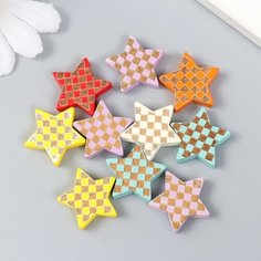 Набор бусин для творчества дерево "Звезда в клеточку" набор 10 шт 2х2х0,5 см Арт Узор