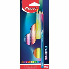 Карандаши 12 цветов NIGHTFALL деревянные, декорированные, европодвес Maped