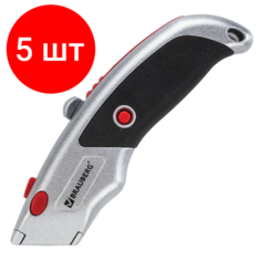 Комплект 5 шт, Нож универсальный мощный BRAUBERG "Professional", 6 лезвий в комплекте, фиксатор, металл, 235404