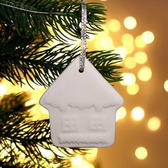 Ёлочное украшение под раскраску «Домик» с подвесом, кисть No Brand