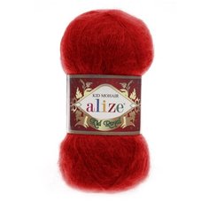 Пряжа Alize Kid Royal (Ализе Кид Роял) 56 красный 62% кид мохер, 38% полиамид 50г 500м 5 шт.
