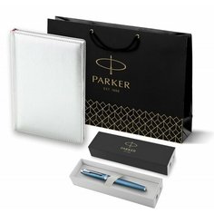 Подарочный набор: Ручка роллер Parker IM Premium T318 Blue Grey CT, цвет чернил черный и ежедневник серебристого цвета