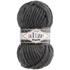 Пряжа Alize Superlana Megafil (Ализе Суперлана Мегафил) - 5 мотков, цвет: Серый меланж (196), 25% шерсть 75% акрил, 100 г / 55 м