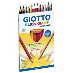 Набор карандашей цветных Giotto Elios Giant, пластиковые, трехгранные, 12 цветов, картонная коробка 12 цветов Lyra