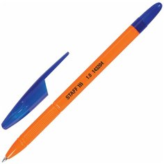 Ручка шариковая масляная STAFF "Basic X - 100", синяя, корпус оранжевый, узел 1 мм, линия письма 0,7 мм, 50 шт.