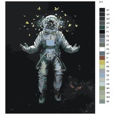 Картина по номерам, 72 x 90, IIIR-P-7, космонавт, космос, арт, бабочки , "Живопись по номерам", набор для раскрашивания, раскраска