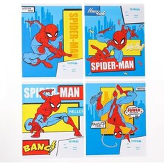 Тетрадь 12 листов, клетка, 4 вида микс, Человек-паук Marvel