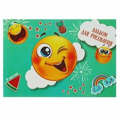 Альбом для рисования А4, 8 листов на скрепке Смайлики, обложка мелованный картон, блок 100 г/м2 Нет бренда